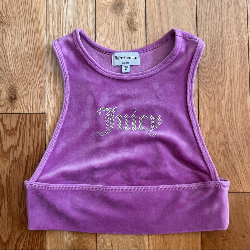 Juicy Couture Bling Velour Racerback‎ Crop Top Lollipop Pink Size Med